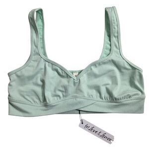 NWT For Love & Lemons Ella Ribbed Active Sports Bra Pastel Lime Size XL